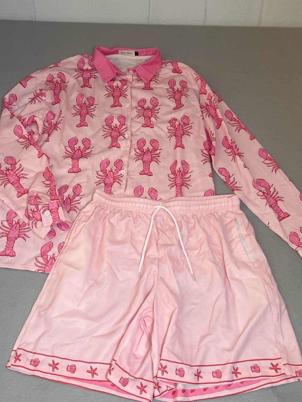 Nice to Meet YouPink Lobster Print Pajama Shirt & Pink Shorts Set Coastal